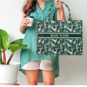 Green Leaf Print Tote Bag Beach LARGE NWOT